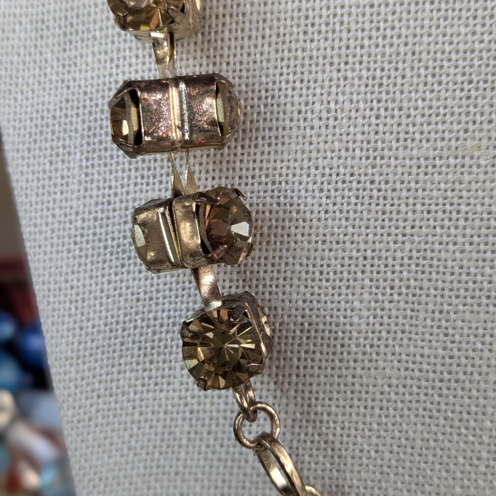 2 Vintage Gold Tone Layered Necklaces Champagne Glass Crystal Square Link Set - Picture 3 of 12